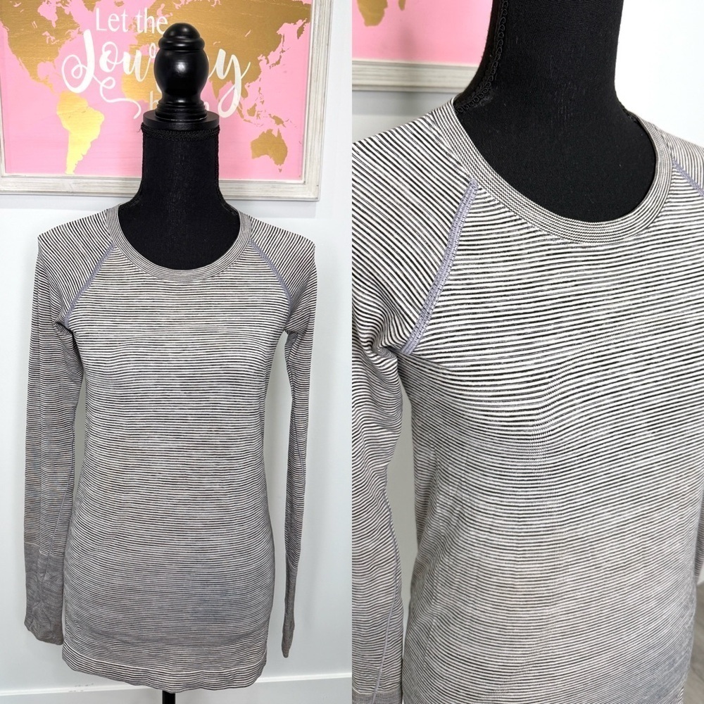 Lululemon Stripped Long Sleeve Thumb Holes Gym Top